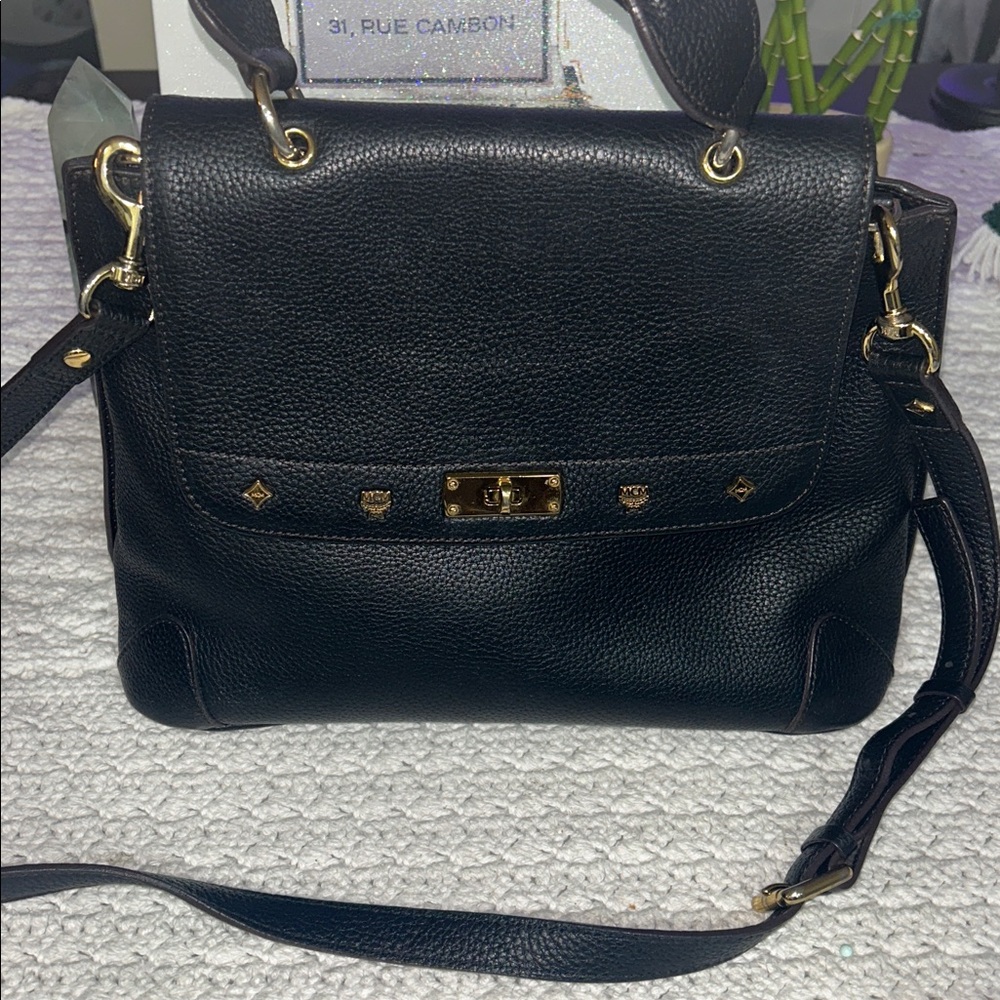 MCM Black Leather Top Handle, Crossbody